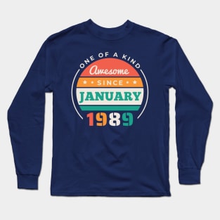 Retro Awesome Since January 1989 Birthday Vintage Bday 1989 Long Sleeve T-Shirt